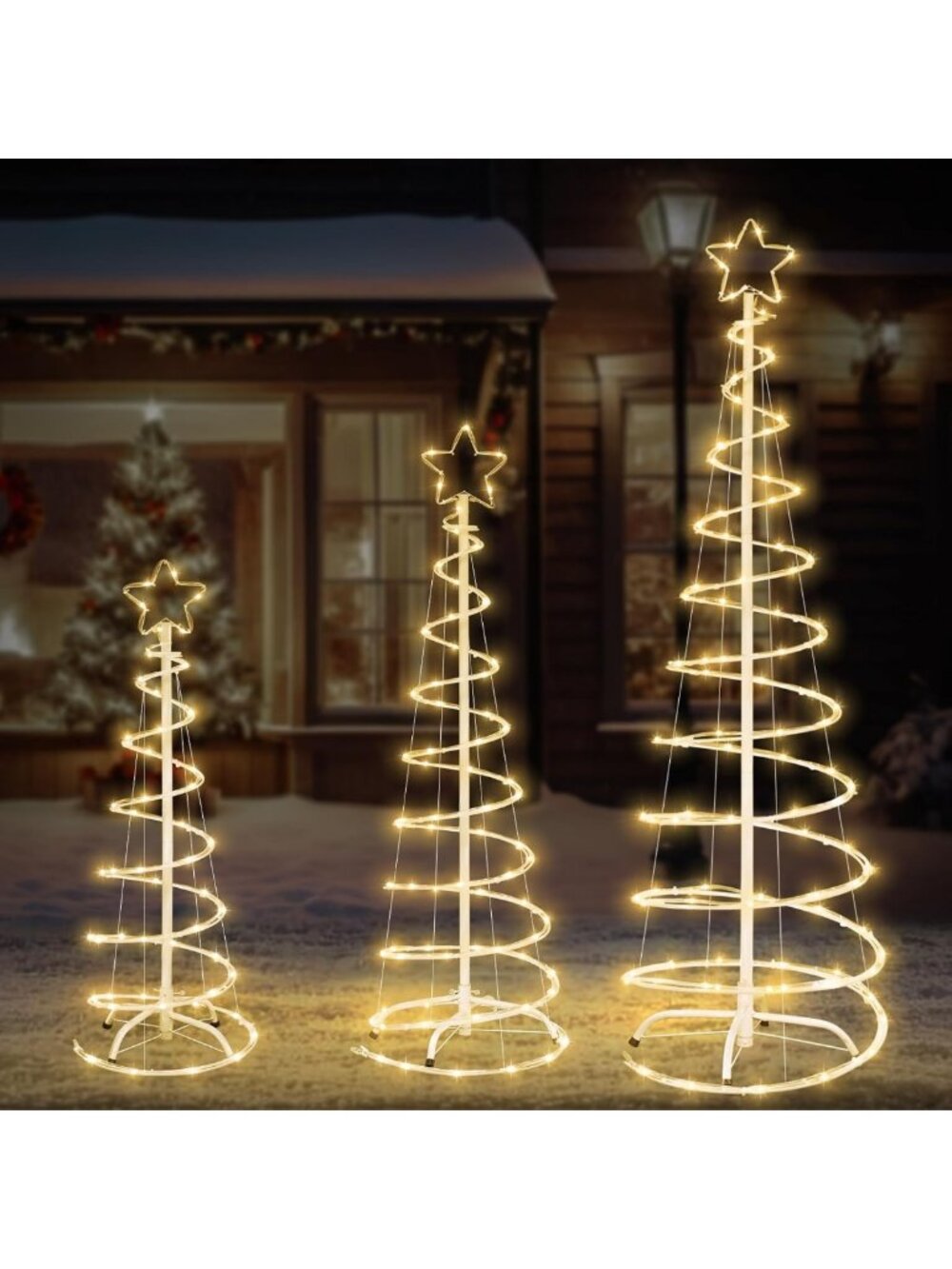 3 Pack Lighted Christmas Spiral Trees - Collapsible Holiday Decor for